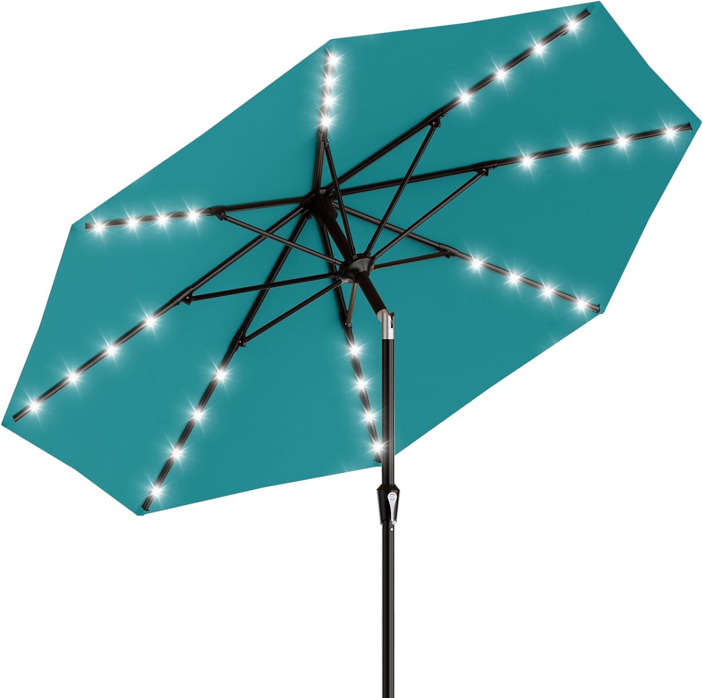 SUNGUARD UMBRELLAS Rectangular Solar LED Patio Umbrella, Outdoor Market Table Umbrella with 16 Solar Lights, Crank Lift, Push-Button Tilt, Vented Water-Repellent Canopy, Yellow, Base Not Included