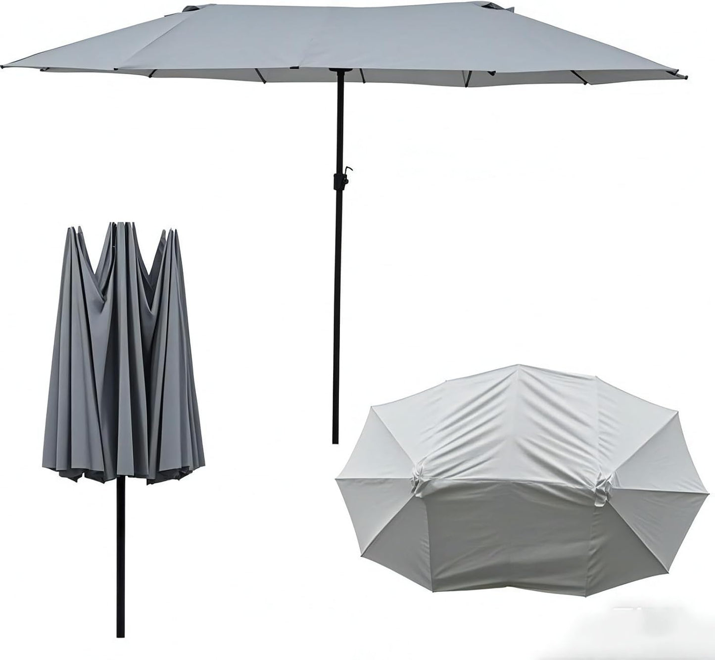 SUNGUARD UMBRELLAS 15 ft x 9 ft Patio Umbrella Replacement Canopy for 12-Rib Double-Sided Outdoor Market Umbrella, Waterproof Top Cover Only