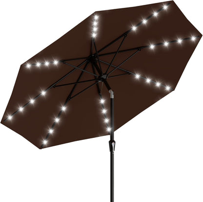 SUNGUARD UMBRELLAS Rectangular Solar LED Patio Umbrella, Outdoor Market Table Umbrella with 16 Solar Lights, Crank Lift, Push-Button Tilt, Vented Water-Repellent Canopy, Yellow, Base Not Included