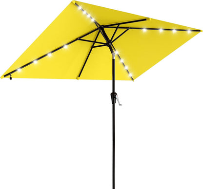 SUNGUARD UMBRELLAS Rectangular Solar LED Patio Umbrella, Outdoor Market Table Umbrella with 16 Solar Lights, Crank Lift, Push-Button Tilt, Vented Water-Repellent Canopy, Yellow, Base Not Included
