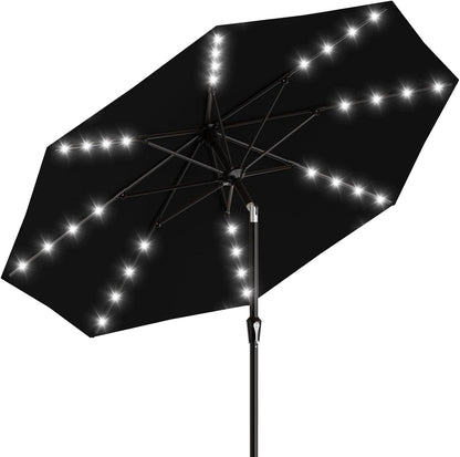 SUNGUARD UMBRELLAS Rectangular Solar LED Patio Umbrella, Outdoor Market Table Umbrella with 16 Solar Lights, Crank Lift, Push-Button Tilt, Vented Water-Repellent Canopy, Yellow, Base Not Included