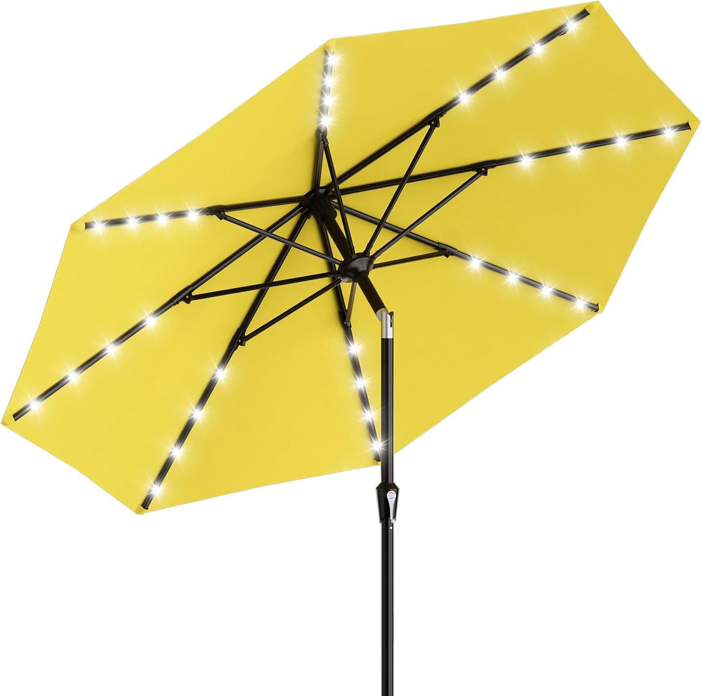 SUNGUARD UMBRELLAS Rectangular Solar LED Patio Umbrella, Outdoor Market Table Umbrella with 16 Solar Lights, Crank Lift, Push-Button Tilt, Vented Water-Repellent Canopy, Yellow, Base Not Included