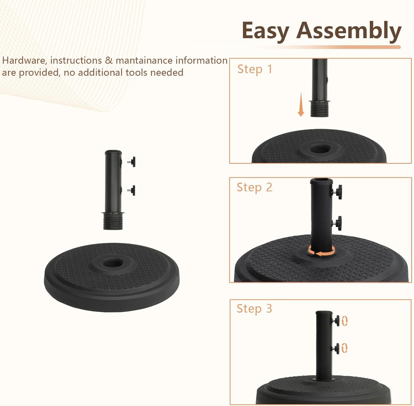 SUNGUARD UMBRELLAS Heavy Duty Round Patio Umbrella Base, Cement-Filled Outdoor Market Umbrella Stand with Adjustable Pole Reducers, Tightening Knobs, Black, Fits 1.3 in to 1.9 in Poles