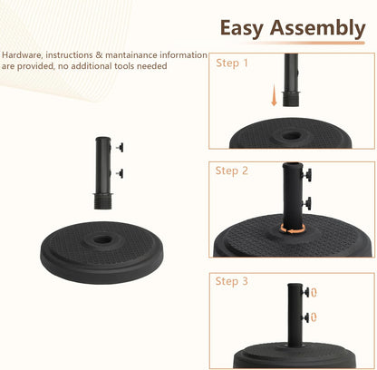 SUNGUARD UMBRELLAS Heavy Duty Round Patio Umbrella Base, Cement-Filled Outdoor Market Umbrella Stand with Adjustable Pole Reducers, Tightening Knobs, Black, Fits 1.3 in to 1.9 in Poles