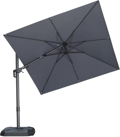 SUNGUARD UMBRELLAS Square Cantilever Patio Umbrella, 360-Degree Rotating Offset Outdoor Umbrella with Aluminum Frame, Crank Lift, Manual Tilt, Cross Base Included, Beige