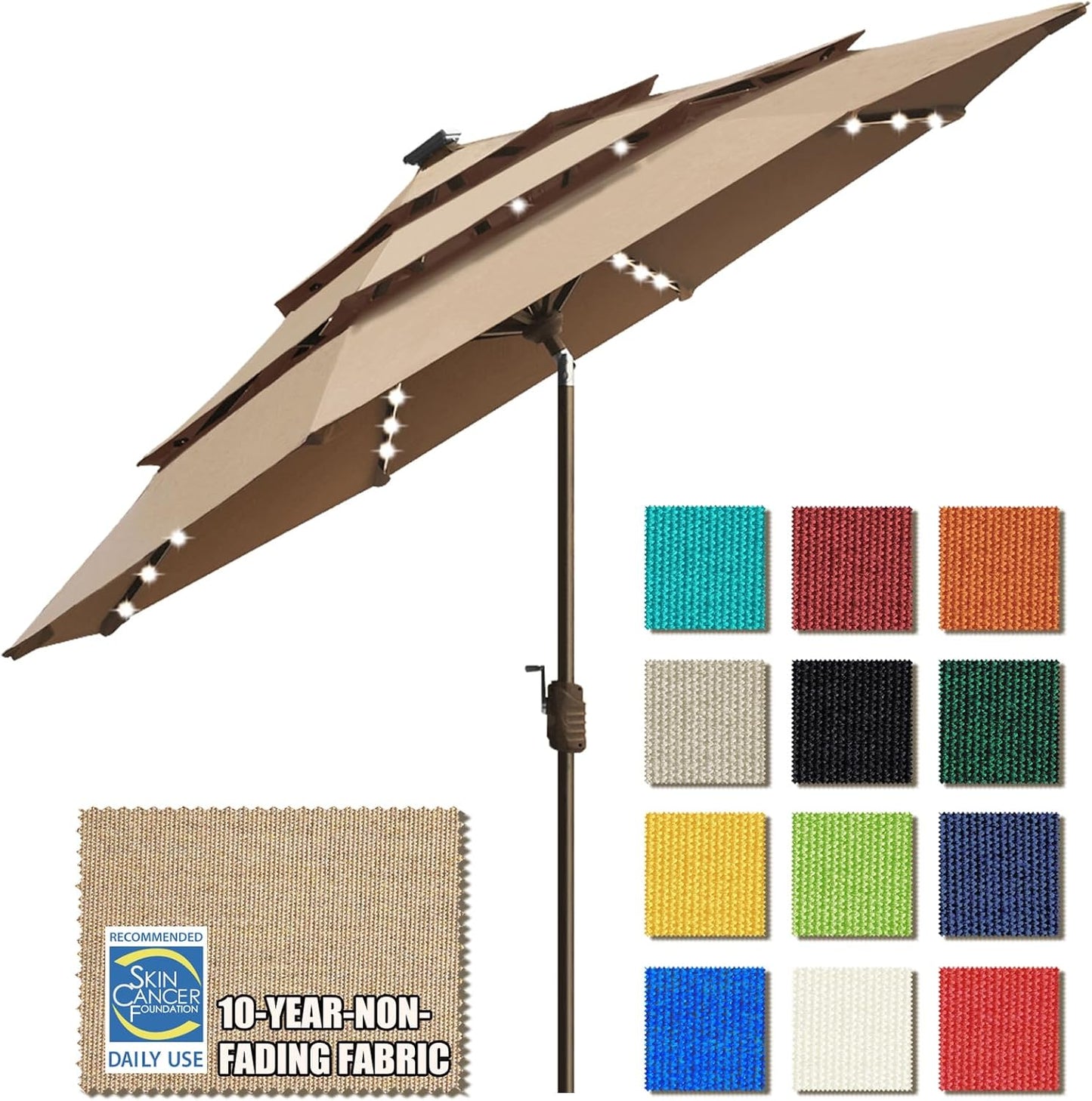 SUNGUARD UMBRELLAS Solar LED Patio Umbrella, Outdoor Market Table Umbrella with 80 LED Lights, Crank Lift, Manual Tilt, UPF 50+ Acrylic Canopy, Steel Frame, Teal, Base Not Included