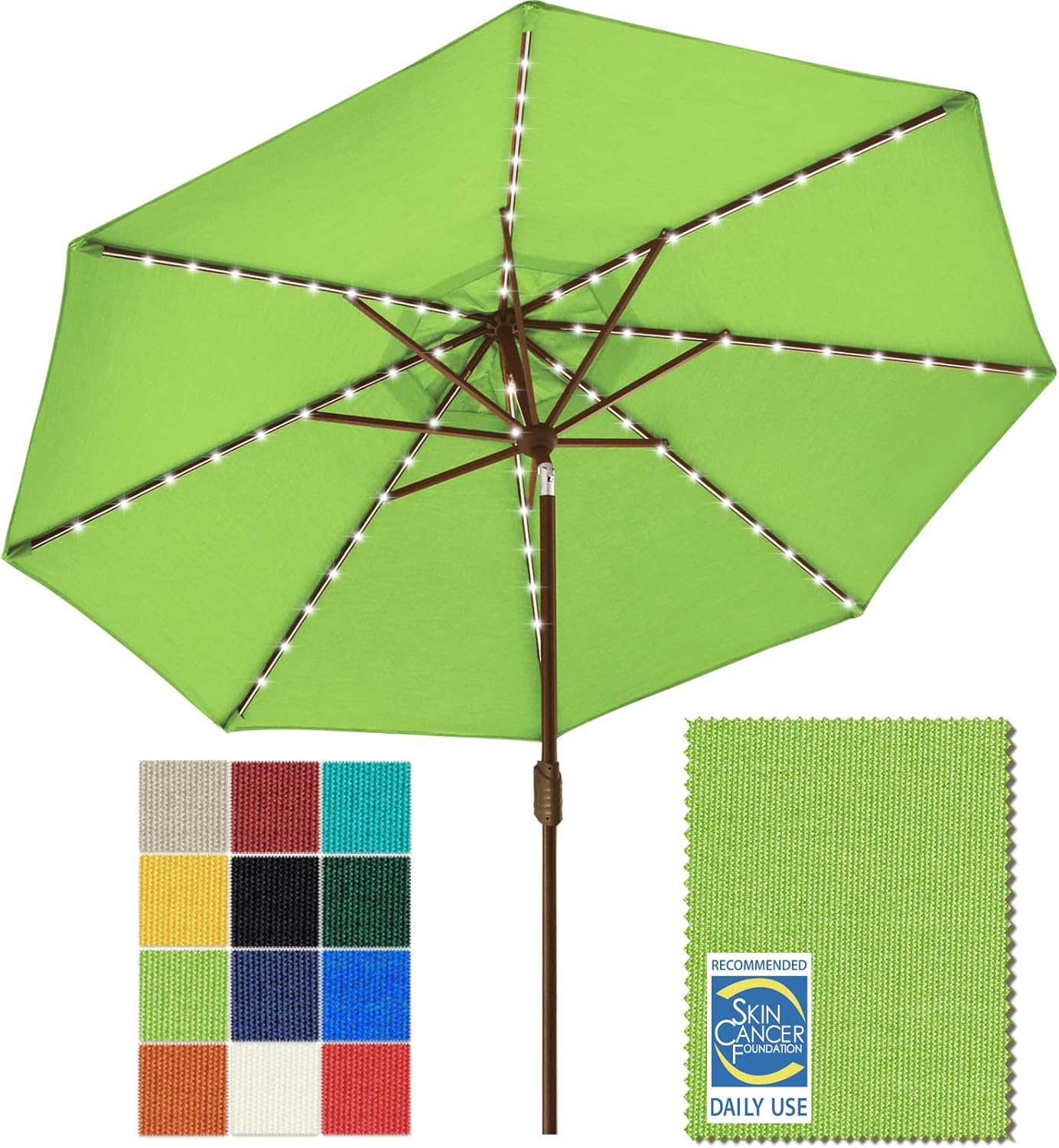 SUNGUARD UMBRELLAS Solar LED Patio Umbrella, Outdoor Market Table Umbrella with 80 LED Lights, Crank Lift, Manual Tilt, UPF 50+ Acrylic Canopy, Steel Frame, Teal, Base Not Included