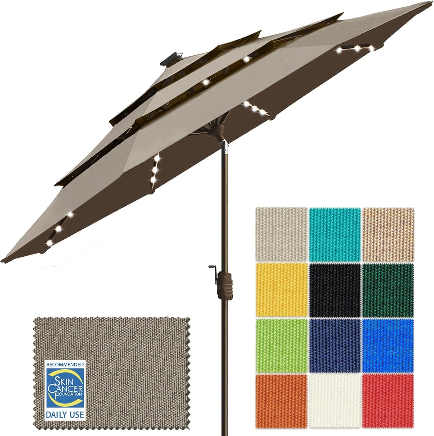 SUNGUARD UMBRELLAS Solar LED Patio Umbrella, Outdoor Market Table Umbrella with 80 LED Lights, Crank Lift, Manual Tilt, UPF 50+ Acrylic Canopy, Steel Frame, Teal, Base Not Included