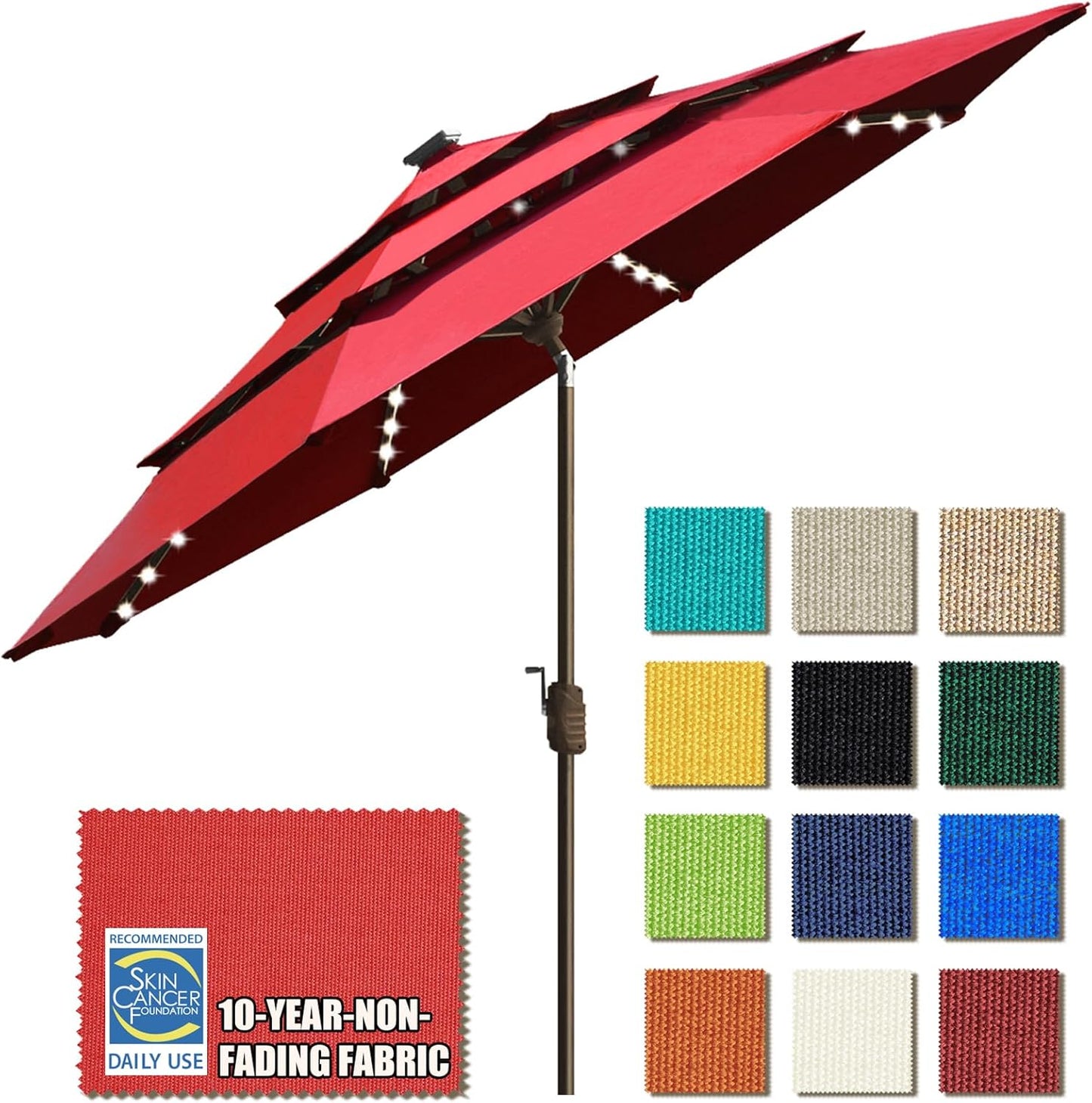 SUNGUARD UMBRELLAS Solar LED Patio Umbrella, Outdoor Market Table Umbrella with 80 LED Lights, Crank Lift, Manual Tilt, UPF 50+ Acrylic Canopy, Steel Frame, Teal, Base Not Included