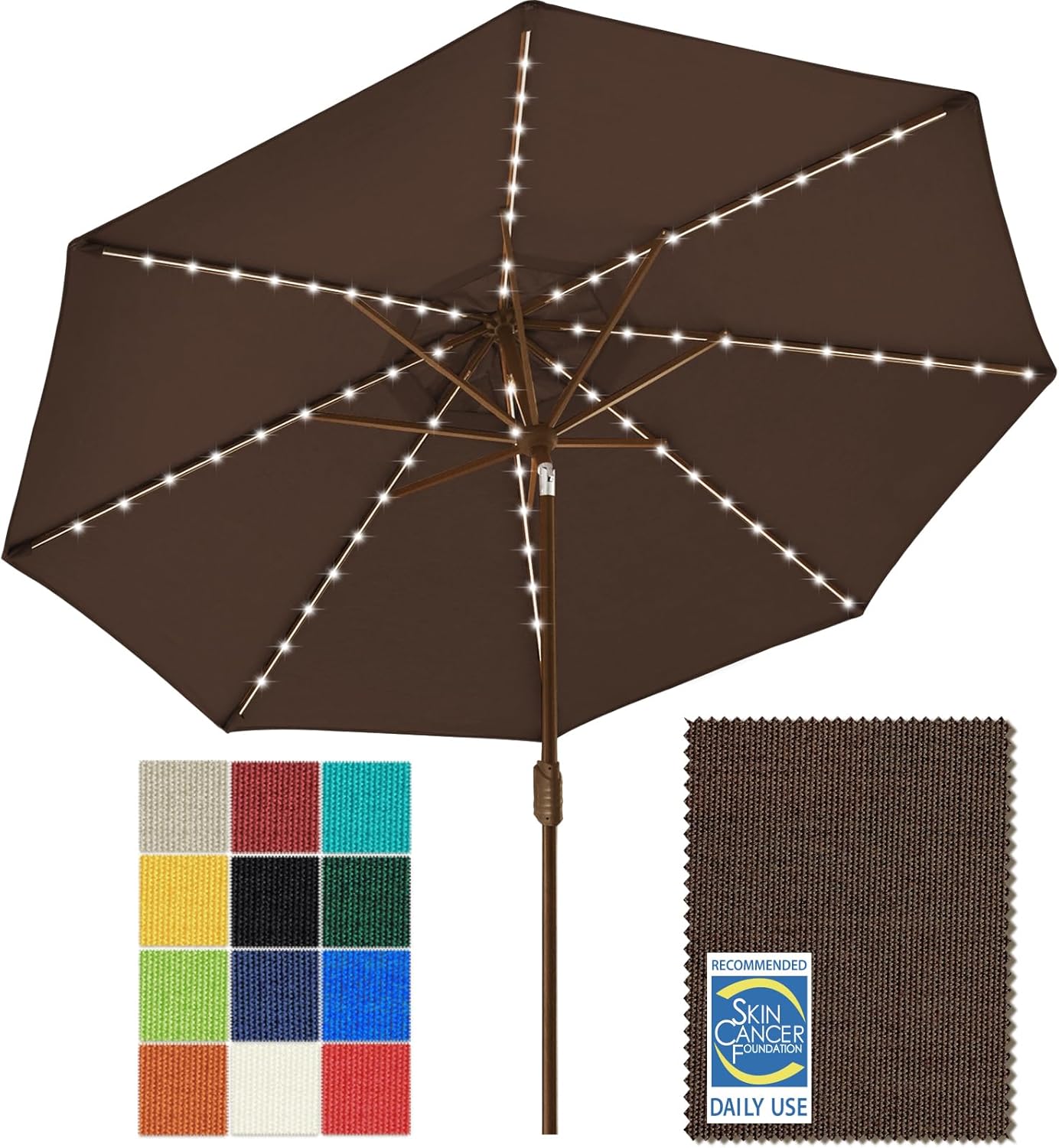 SUNGUARD UMBRELLAS Solar LED Patio Umbrella, Outdoor Market Table Umbrella with 80 LED Lights, Crank Lift, Manual Tilt, UPF 50+ Acrylic Canopy, Steel Frame, Teal, Base Not Included