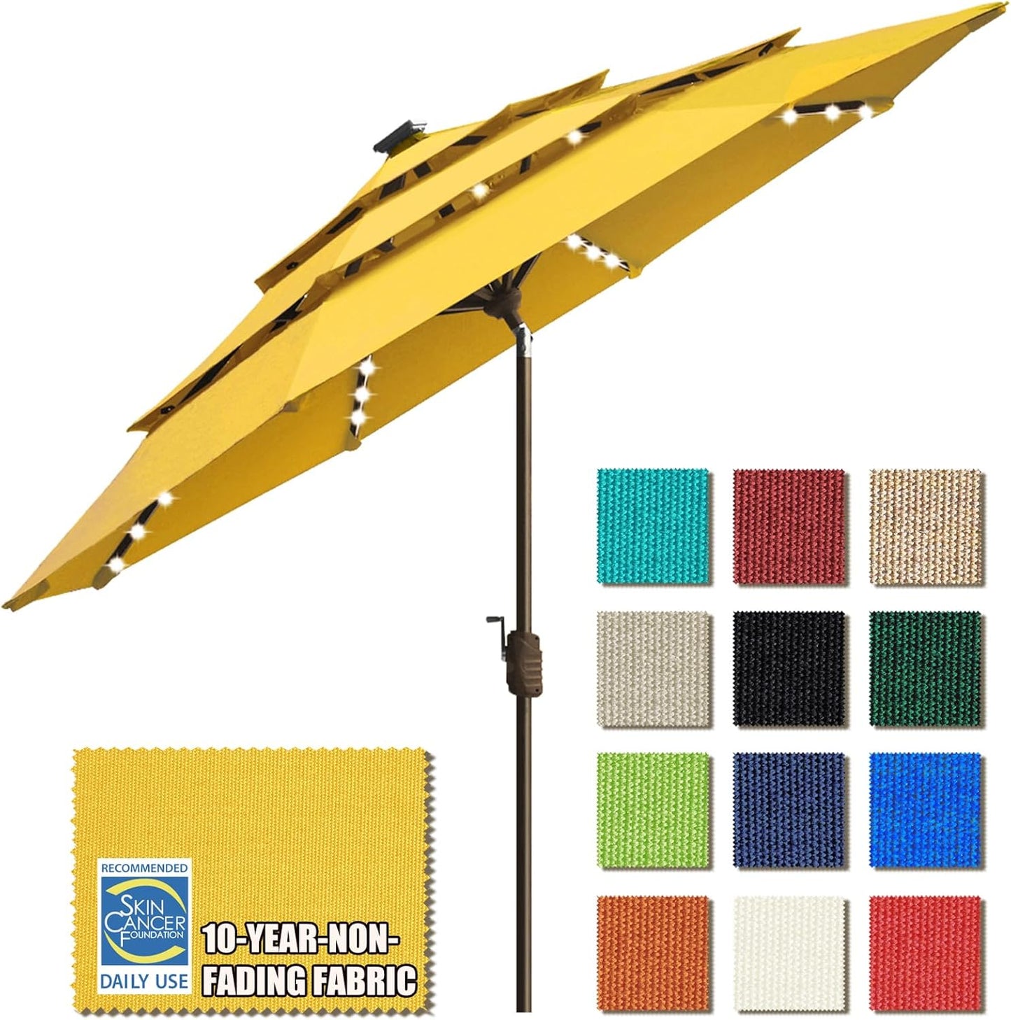 SUNGUARD UMBRELLAS Solar LED Patio Umbrella, Outdoor Market Table Umbrella with 80 LED Lights, Crank Lift, Manual Tilt, UPF 50+ Acrylic Canopy, Steel Frame, Teal, Base Not Included