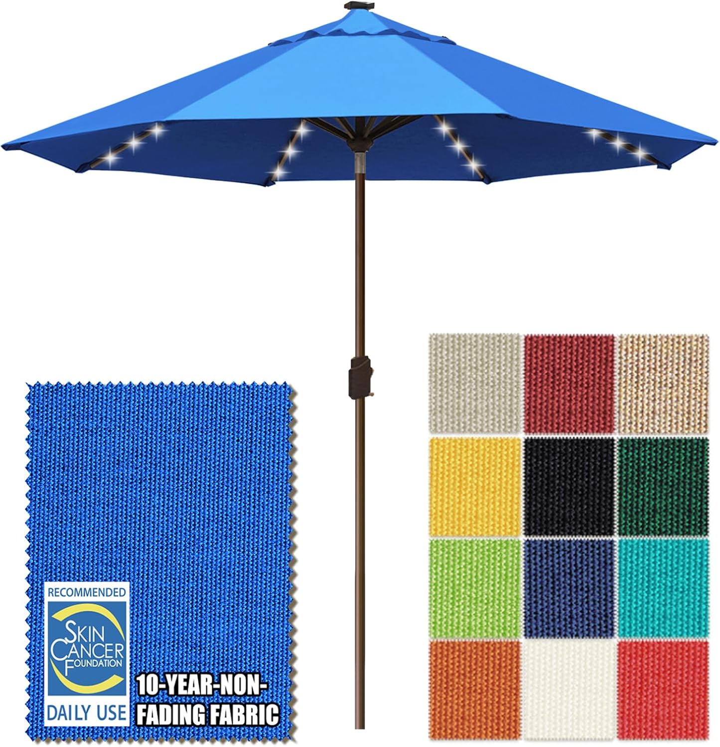 SUNGUARD UMBRELLAS Solar LED Patio Umbrella, Outdoor Market Table Umbrella with 80 LED Lights, Crank Lift, Manual Tilt, UPF 50+ Acrylic Canopy, Steel Frame, Teal, Base Not Included