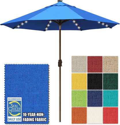 SUNGUARD UMBRELLAS Solar LED Patio Umbrella, Outdoor Market Table Umbrella with 80 LED Lights, Crank Lift, Manual Tilt, UPF 50+ Acrylic Canopy, Steel Frame, Teal, Base Not Included