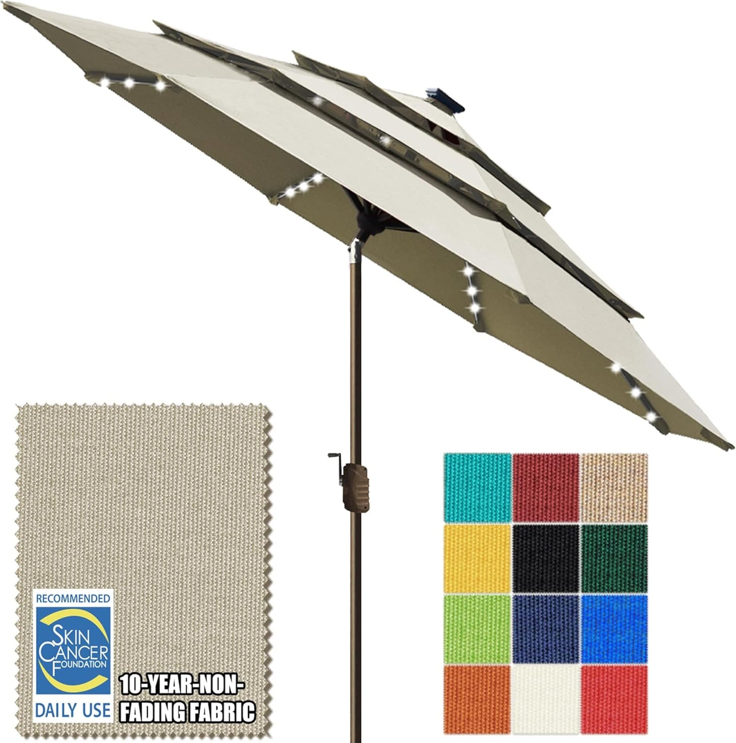 SUNGUARD UMBRELLAS Solar LED Patio Umbrella, Outdoor Market Table Umbrella with 80 LED Lights, Crank Lift, Manual Tilt, UPF 50+ Acrylic Canopy, Steel Frame, Teal, Base Not Included