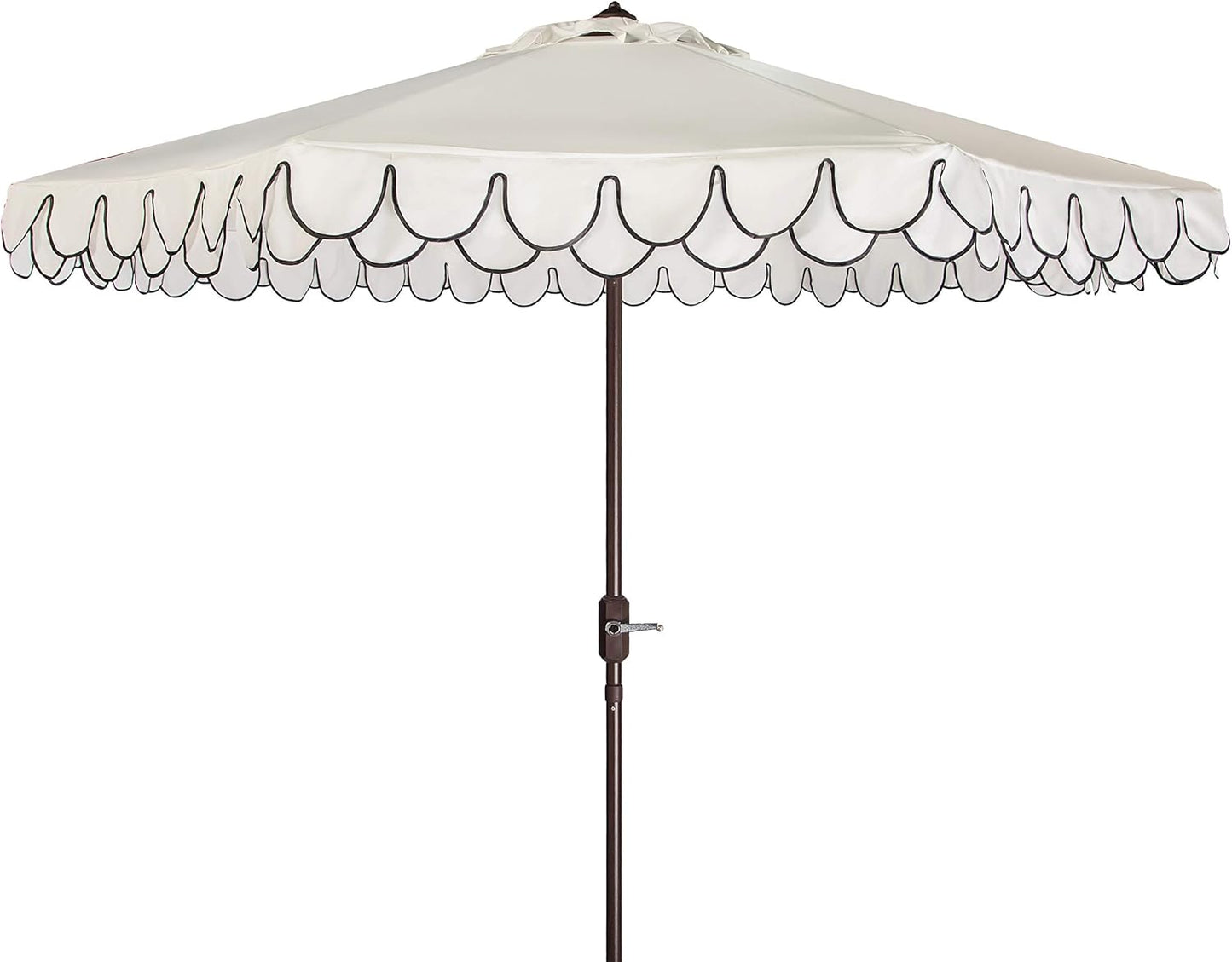 SUNGUARD UMBRELLAS 9 ft Valance Patio Umbrella, Round Outdoor Market Umbrella with Crank Lift, Auto Tilt, Decorative Petal Trim, Polyester Canopy, Brown Aluminum Pole, Pacific Blue