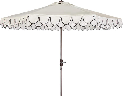 SUNGUARD UMBRELLAS 9 ft Valance Patio Umbrella, Round Outdoor Market Umbrella with Crank Lift, Auto Tilt, Decorative Petal Trim, Polyester Canopy, Brown Aluminum Pole, Pacific Blue