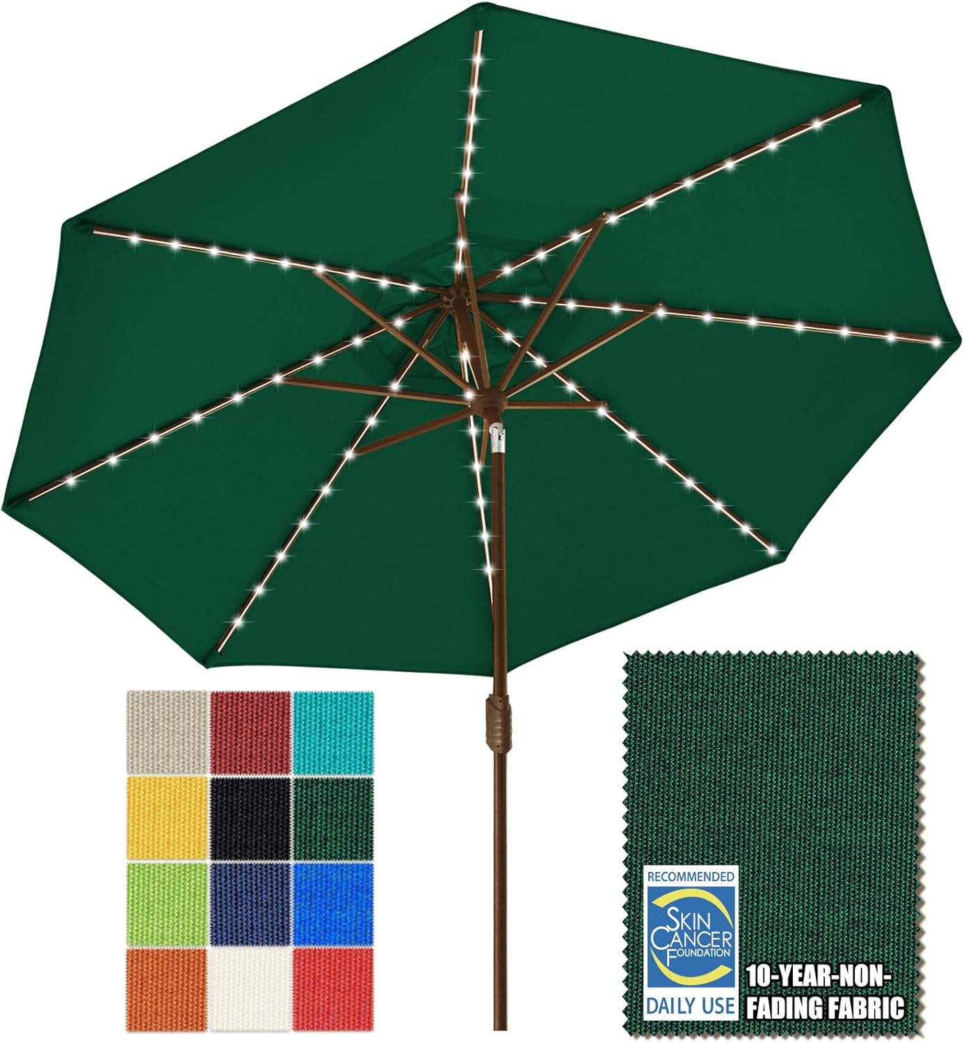 SUNGUARD UMBRELLAS Solar LED Patio Umbrella, Outdoor Market Table Umbrella with 80 LED Lights, Crank Lift, Manual Tilt, UPF 50+ Acrylic Canopy, Steel Frame, Teal, Base Not Included