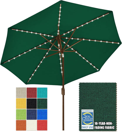SUNGUARD UMBRELLAS Solar LED Patio Umbrella, Outdoor Market Table Umbrella with 80 LED Lights, Crank Lift, Manual Tilt, UPF 50+ Acrylic Canopy, Steel Frame, Teal, Base Not Included