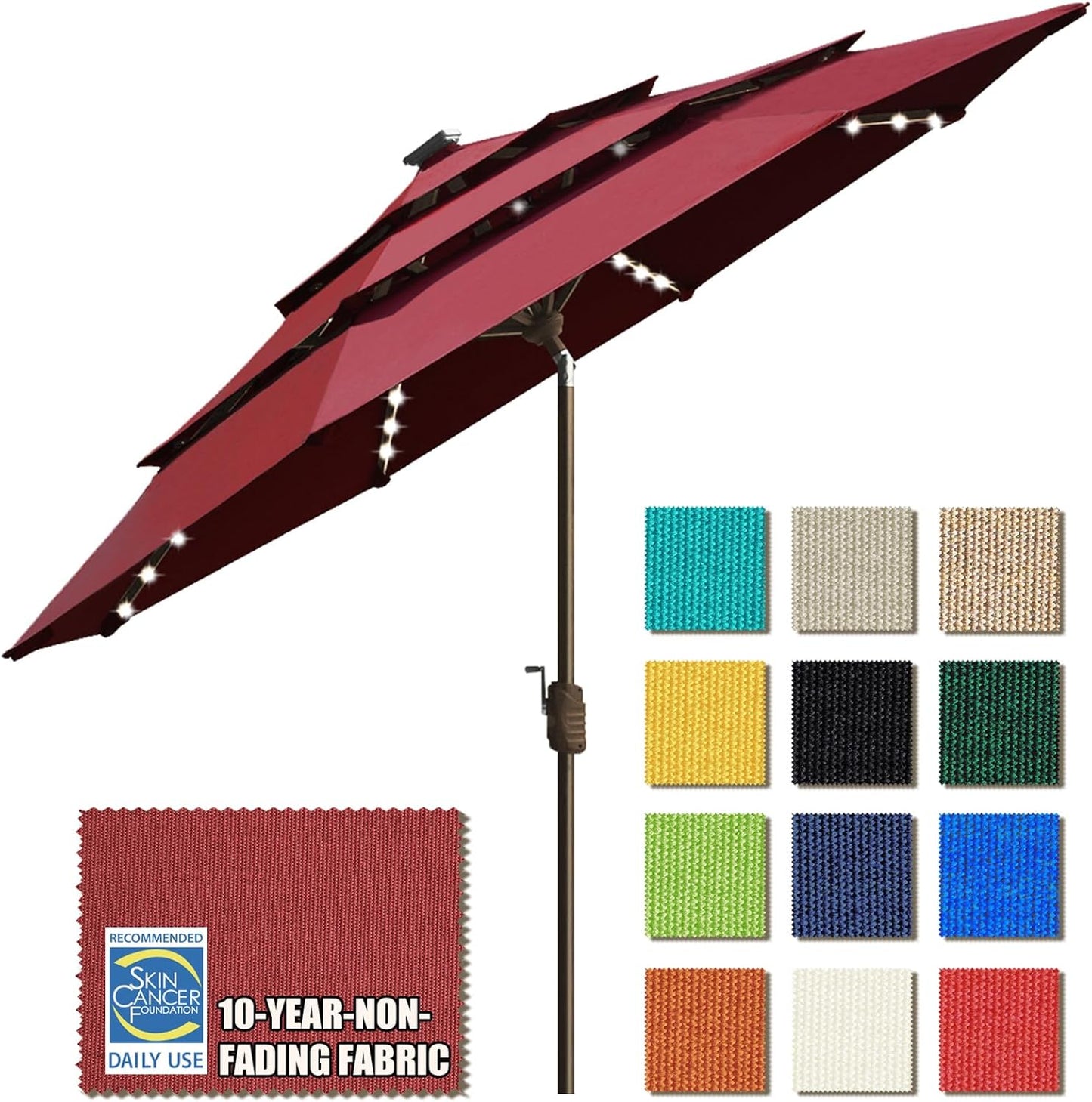 SUNGUARD UMBRELLAS Solar LED Patio Umbrella, Outdoor Market Table Umbrella with 80 LED Lights, Crank Lift, Manual Tilt, UPF 50+ Acrylic Canopy, Steel Frame, Teal, Base Not Included