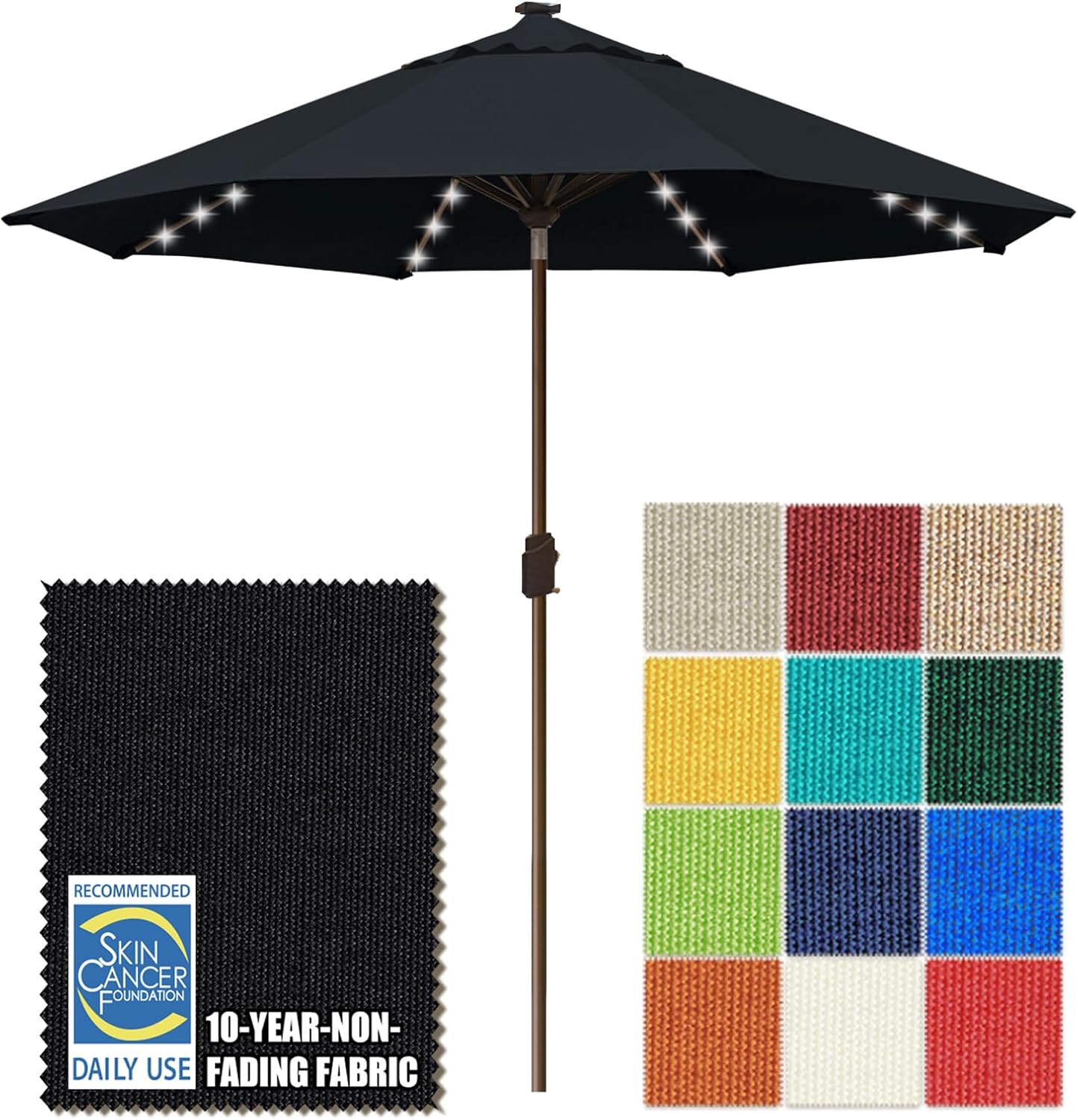 SUNGUARD UMBRELLAS Solar LED Patio Umbrella, Outdoor Market Table Umbrella with 80 LED Lights, Crank Lift, Manual Tilt, UPF 50+ Acrylic Canopy, Steel Frame, Teal, Base Not Included