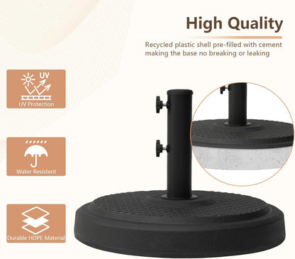 SUNGUARD UMBRELLAS Heavy Duty Round Patio Umbrella Base, Cement-Filled Outdoor Market Umbrella Stand with Adjustable Pole Reducers, Tightening Knobs, Black, Fits 1.3 in to 1.9 in Poles