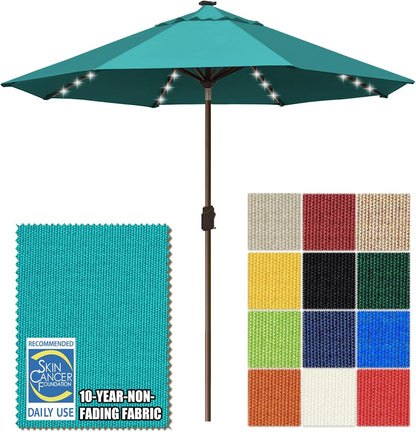 SUNGUARD UMBRELLAS Solar LED Patio Umbrella, Outdoor Market Table Umbrella with 80 LED Lights, Crank Lift, Manual Tilt, UPF 50+ Acrylic Canopy, Steel Frame, Teal, Base Not Included