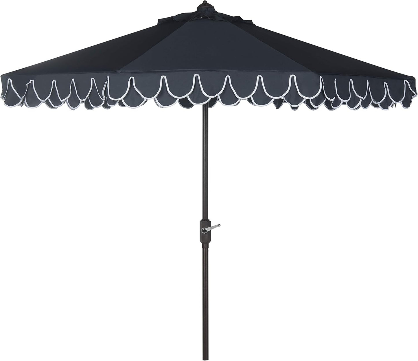SUNGUARD UMBRELLAS 9 ft Valance Patio Umbrella, Round Outdoor Market Umbrella with Crank Lift, Auto Tilt, Decorative Petal Trim, Polyester Canopy, Brown Aluminum Pole, Pacific Blue