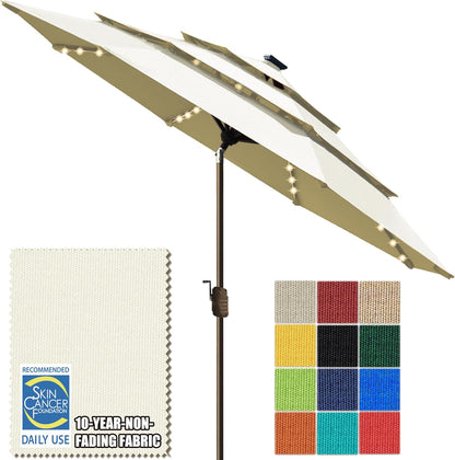 SUNGUARD UMBRELLAS Solar LED Patio Umbrella, Outdoor Market Table Umbrella with 80 LED Lights, Crank Lift, Manual Tilt, UPF 50+ Acrylic Canopy, Steel Frame, Teal, Base Not Included