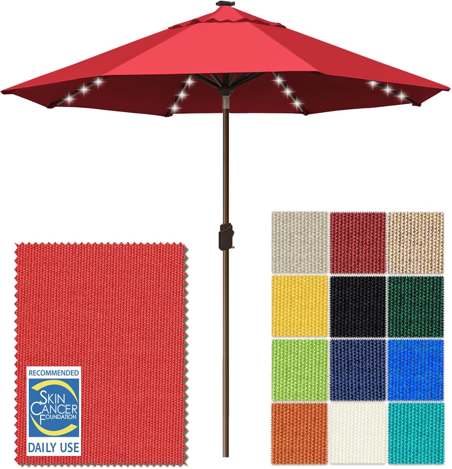 SUNGUARD UMBRELLAS Solar LED Patio Umbrella, Outdoor Market Table Umbrella with 80 LED Lights, Crank Lift, Manual Tilt, UPF 50+ Acrylic Canopy, Steel Frame, Teal, Base Not Included
