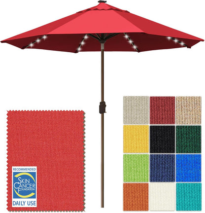 SUNGUARD UMBRELLAS Solar LED Patio Umbrella, Outdoor Market Table Umbrella with 80 LED Lights, Crank Lift, Manual Tilt, UPF 50+ Acrylic Canopy, Steel Frame, Teal, Base Not Included