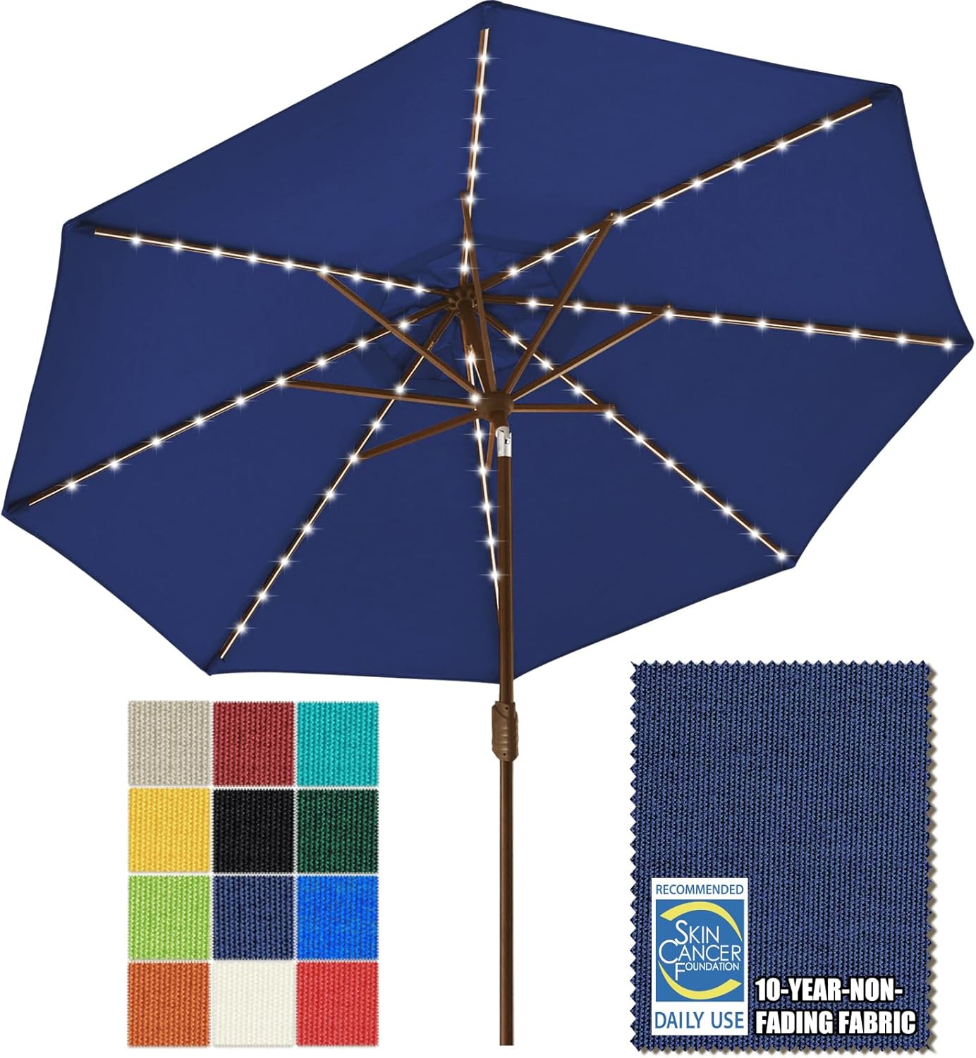 SUNGUARD UMBRELLAS Solar LED Patio Umbrella, Outdoor Market Table Umbrella with 80 LED Lights, Crank Lift, Manual Tilt, UPF 50+ Acrylic Canopy, Steel Frame, Teal, Base Not Included