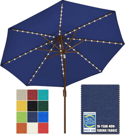 SUNGUARD UMBRELLAS Solar LED Patio Umbrella, Outdoor Market Table Umbrella with 80 LED Lights, Crank Lift, Manual Tilt, UPF 50+ Acrylic Canopy, Steel Frame, Teal, Base Not Included