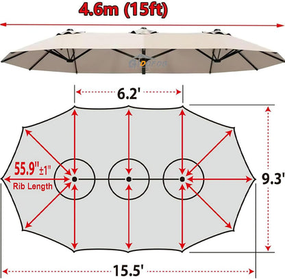 SUNGUARD UMBRELLAS 15 ft x 9 ft Patio Umbrella Replacement Canopy for 12-Rib Double-Sided Outdoor Market Umbrella, Waterproof Top Cover Only