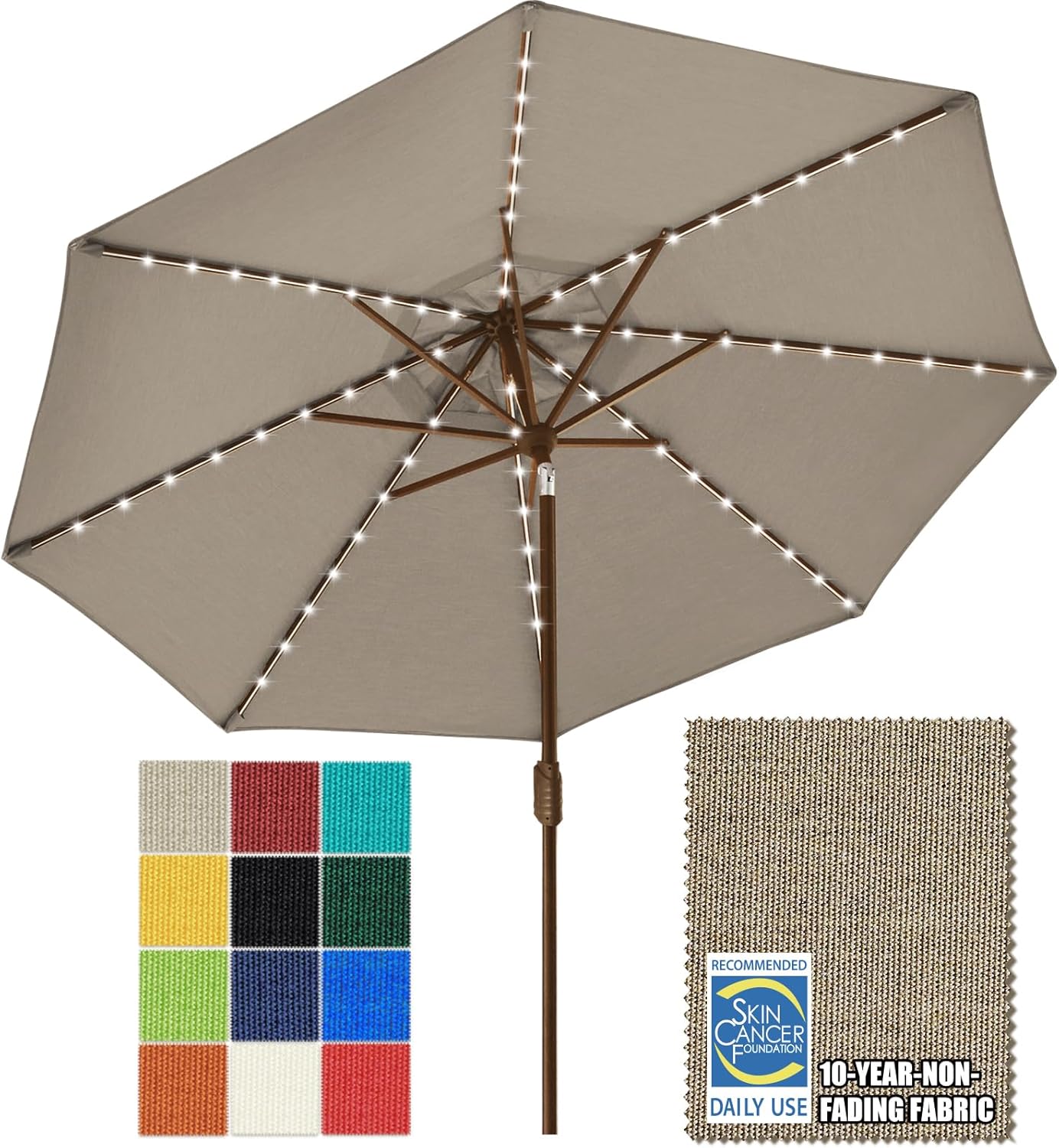 SUNGUARD UMBRELLAS Solar LED Patio Umbrella, Outdoor Market Table Umbrella with 80 LED Lights, Crank Lift, Manual Tilt, UPF 50+ Acrylic Canopy, Steel Frame, Teal, Base Not Included