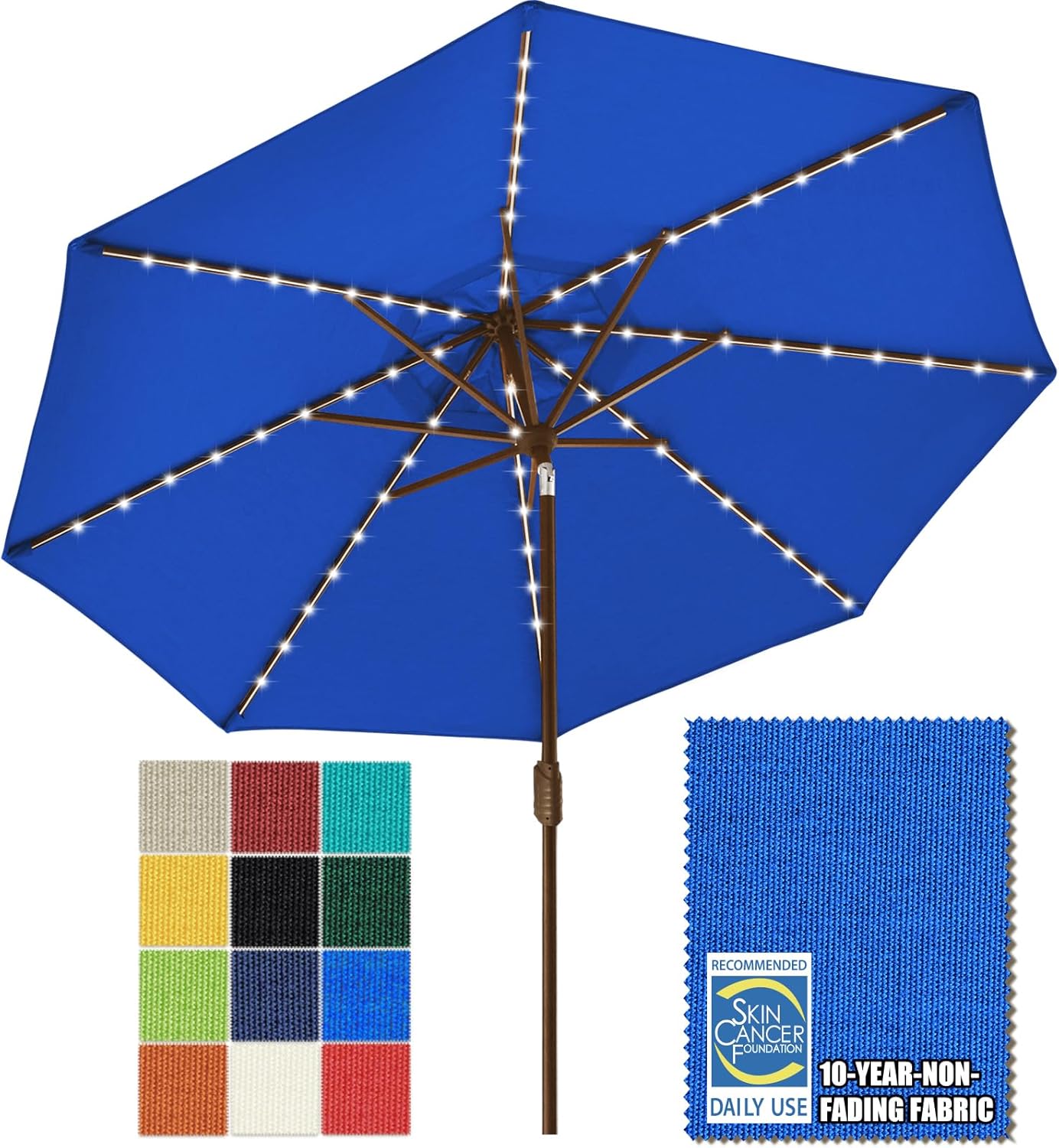 SUNGUARD UMBRELLAS Solar LED Patio Umbrella, Outdoor Market Table Umbrella with 80 LED Lights, Crank Lift, Manual Tilt, UPF 50+ Acrylic Canopy, Steel Frame, Teal, Base Not Included