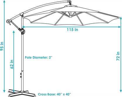 SUNGUARD UMBRELLAS 9.5 ft Cantilever Patio Umbrella with Crank, Air Vent, Polyester Canopy, Steel Pole and Cross Base for Outdoor Shade