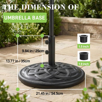 SUNGUARD UMBRELLAS Round Heavy Duty Patio Umbrella Base, Resin Concrete Outdoor Market Umbrella Stand with Powder-Coated Metal Stem, Adjustable Pole Holder, Black, Fits 1.5 in to 2 in Poles