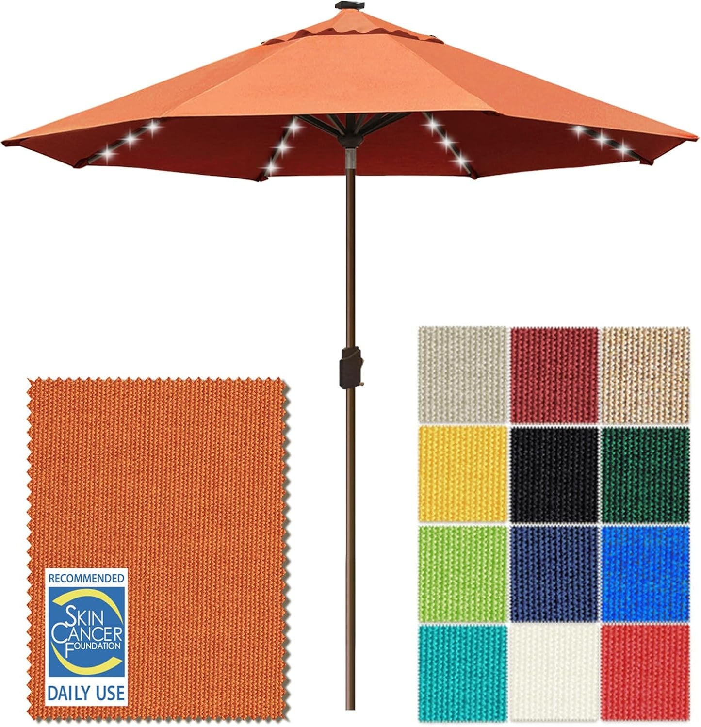 SUNGUARD UMBRELLAS Solar LED Patio Umbrella, Outdoor Market Table Umbrella with 80 LED Lights, Crank Lift, Manual Tilt, UPF 50+ Acrylic Canopy, Steel Frame, Teal, Base Not Included