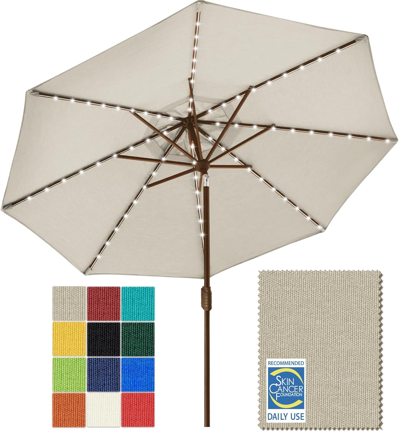 SUNGUARD UMBRELLAS Solar LED Patio Umbrella, Outdoor Market Table Umbrella with 80 LED Lights, Crank Lift, Manual Tilt, UPF 50+ Acrylic Canopy, Steel Frame, Teal, Base Not Included