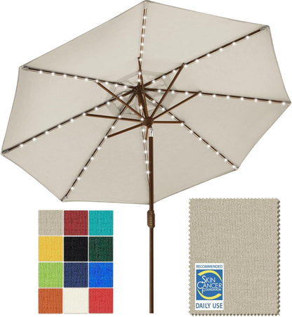 SUNGUARD UMBRELLAS Solar LED Patio Umbrella, Outdoor Market Table Umbrella with 80 LED Lights, Crank Lift, Manual Tilt, UPF 50+ Acrylic Canopy, Steel Frame, Teal, Base Not Included