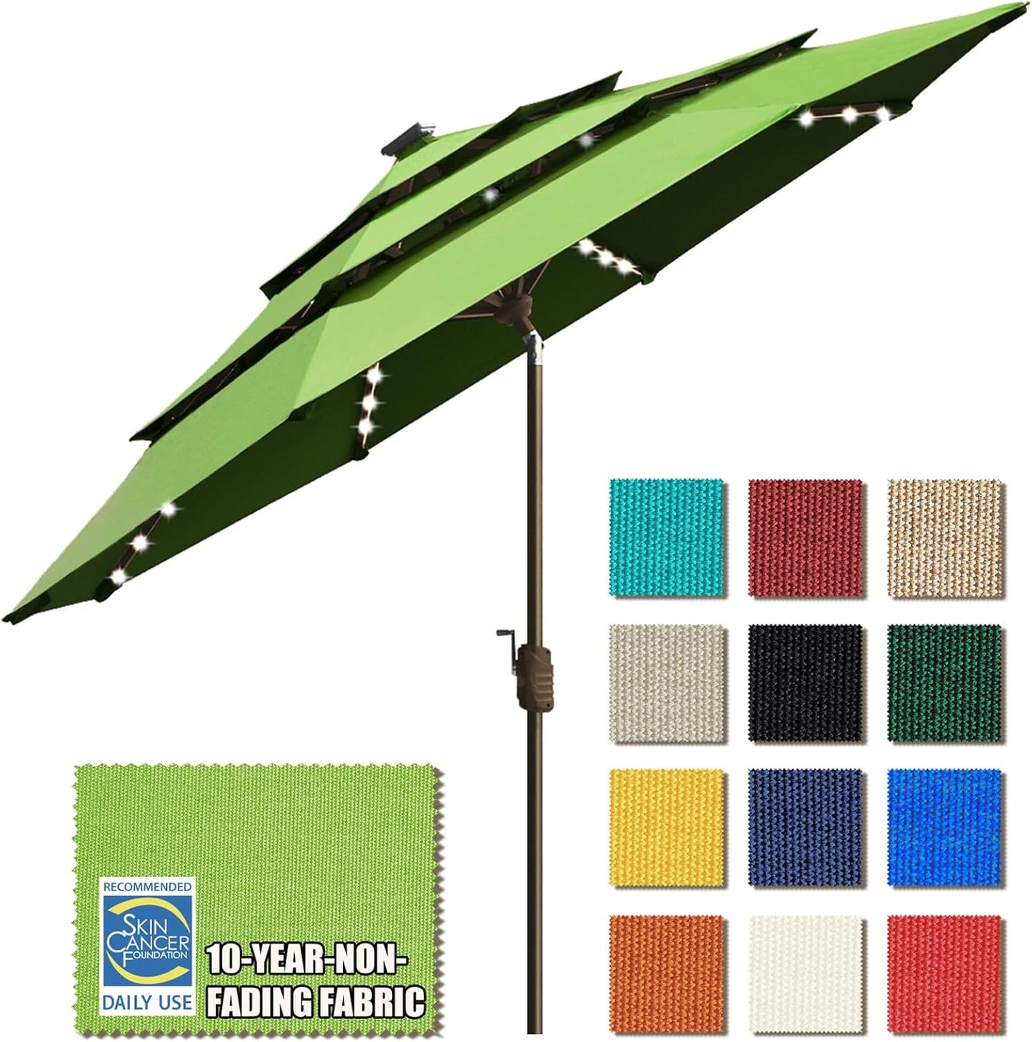 SUNGUARD UMBRELLAS Solar LED Patio Umbrella, Outdoor Market Table Umbrella with 80 LED Lights, Crank Lift, Manual Tilt, UPF 50+ Acrylic Canopy, Steel Frame, Teal, Base Not Included