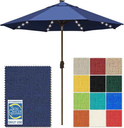 SUNGUARD UMBRELLAS Solar LED Patio Umbrella, Outdoor Market Table Umbrella with 80 LED Lights, Crank Lift, Manual Tilt, UPF 50+ Acrylic Canopy, Steel Frame, Teal, Base Not Included