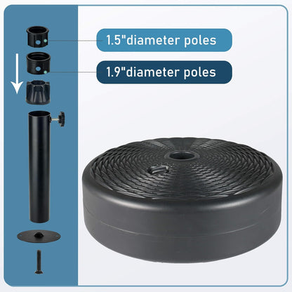SUNGUARD UMBRELLAS Round Fillable Patio Umbrella Base, Water or Sand Fillable Outdoor Umbrella Stand, Adjustable Pole Holder Fits 1.5 in to 1.9 in Poles, Black, for 6 ft to 10 ft Patio Umbrellas