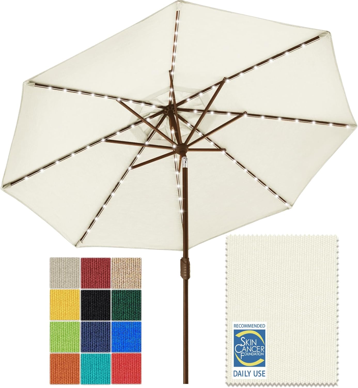 SUNGUARD UMBRELLAS Solar LED Patio Umbrella, Outdoor Market Table Umbrella with 80 LED Lights, Crank Lift, Manual Tilt, UPF 50+ Acrylic Canopy, Steel Frame, Teal, Base Not Included