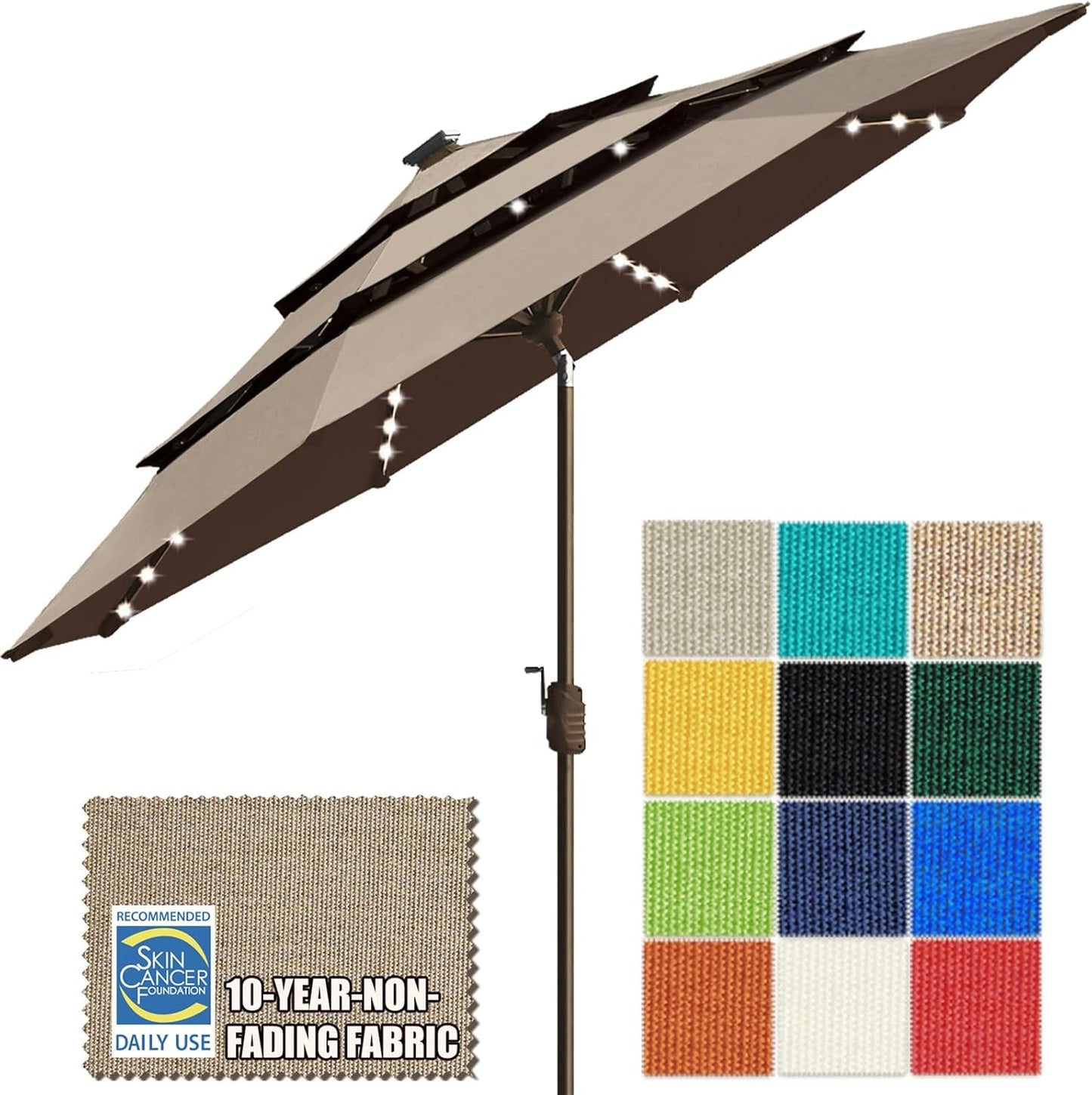 SUNGUARD UMBRELLAS Solar LED Patio Umbrella, Outdoor Market Table Umbrella with 80 LED Lights, Crank Lift, Manual Tilt, UPF 50+ Acrylic Canopy, Steel Frame, Teal, Base Not Included