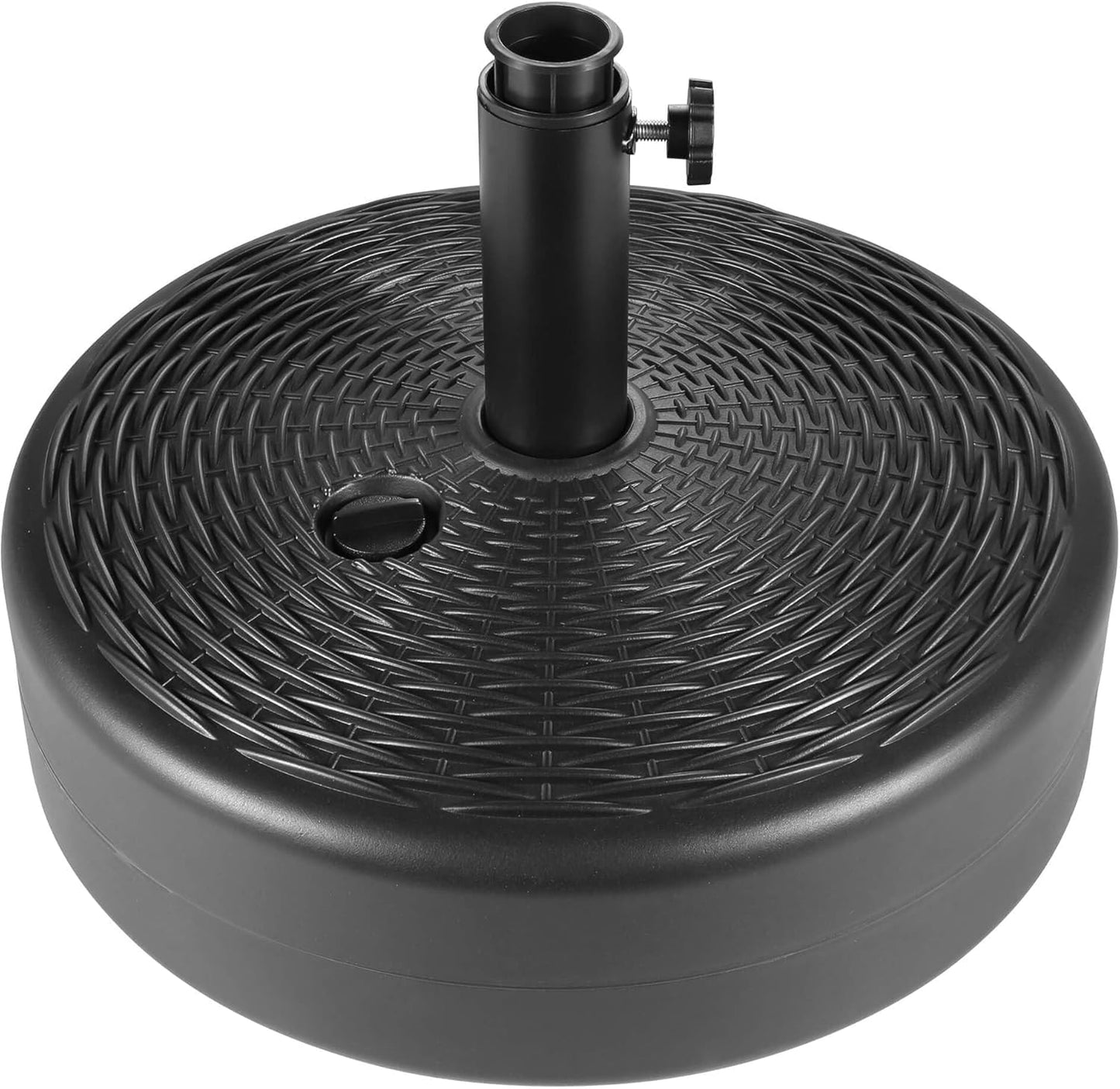 SUNGUARD UMBRELLAS Round Fillable Patio Umbrella Base, Water or Sand Fillable Outdoor Umbrella Stand, Adjustable Pole Holder Fits 1.5 in to 1.9 in Poles, Black, for 6 ft to 10 ft Patio Umbrellas