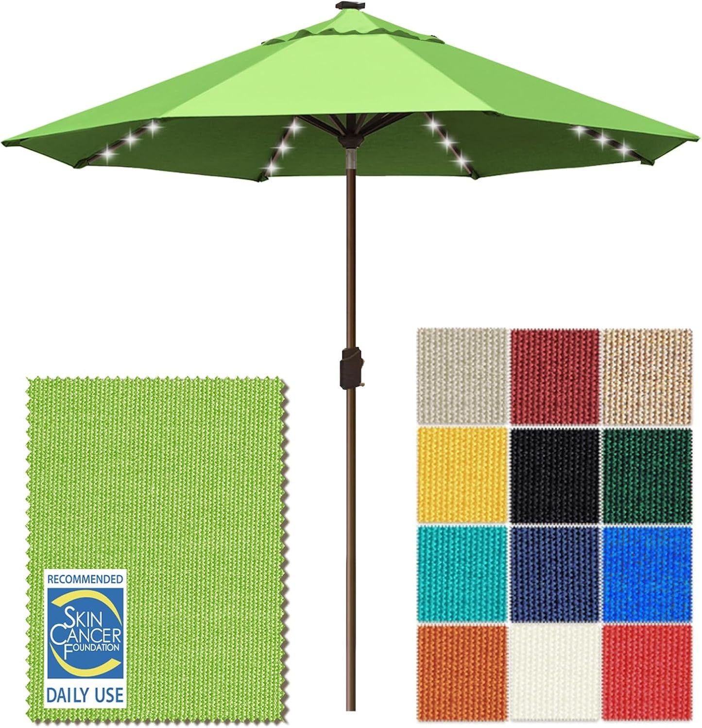 SUNGUARD UMBRELLAS Solar LED Patio Umbrella, Outdoor Market Table Umbrella with 80 LED Lights, Crank Lift, Manual Tilt, UPF 50+ Acrylic Canopy, Steel Frame, Teal, Base Not Included
