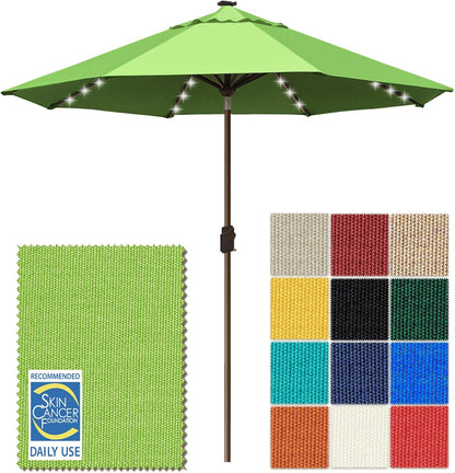 SUNGUARD UMBRELLAS Solar LED Patio Umbrella, Outdoor Market Table Umbrella with 80 LED Lights, Crank Lift, Manual Tilt, UPF 50+ Acrylic Canopy, Steel Frame, Teal, Base Not Included