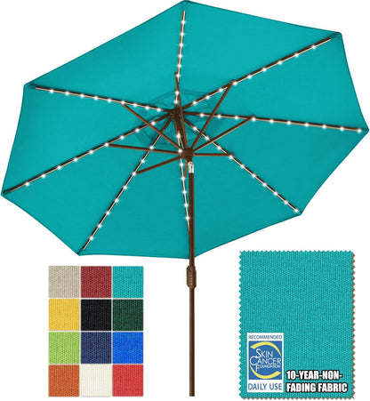SUNGUARD UMBRELLAS Solar LED Patio Umbrella, Outdoor Market Table Umbrella with 80 LED Lights, Crank Lift, Manual Tilt, UPF 50+ Acrylic Canopy, Steel Frame, Teal, Base Not Included