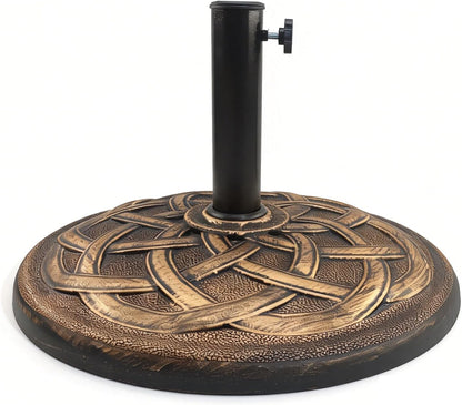 SUNGUARD UMBRELLAS Round Heavy Duty Patio Umbrella Base, Resin Concrete Outdoor Market Umbrella Stand with Powder-Coated Metal Stem, Adjustable Pole Holder, Black, Fits 1.5 in to 2 in Poles